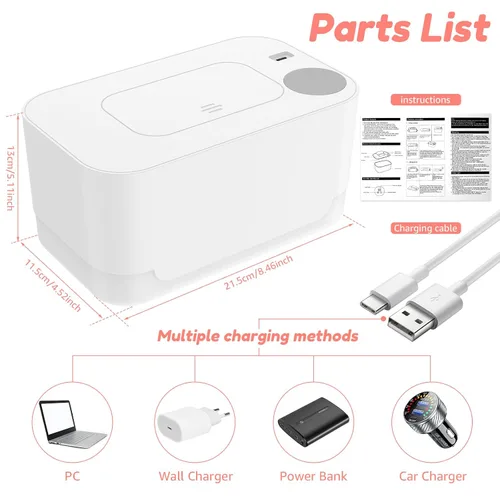 Vista 6 de Calentador de toallitas para bebés, calentador de pañales USB, temperatura uniforme, calentador de toallitas húmedas portátil, caja de calefacción