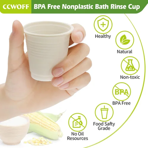 Vista 4 de 50 tazas de baño de 3 onzas 100% compostables, biodegradables, ecológicas, pequeñas, desechables, para enjuague bucal de baño, desechables