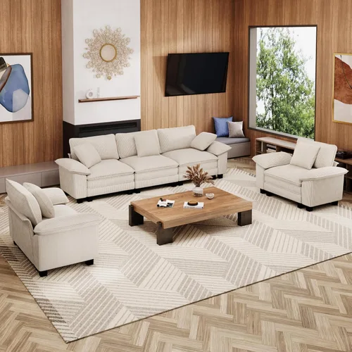 Vista 32 de Sofá Seccional Modular Individual de 53.5", Sillón de Pana Suave y Afelpada con Asiento Profundo Cómodo y Brazos Removibles para Sala de Estar