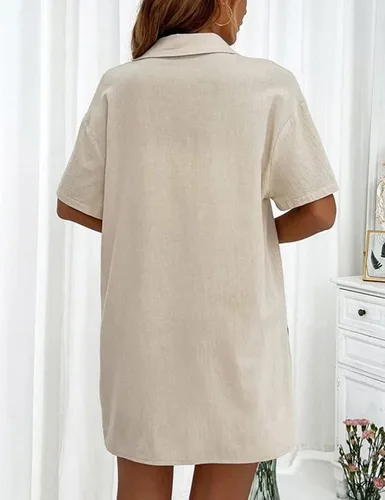 Vista 4 de QIBABU Conjunto de 2 piezas de pantalones cortos de lino para mujer, camiseta de manga corta y pantalones cortos, conjunto deportivo para vacaciones