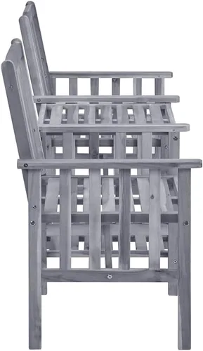 Vista 4 de Ensemble de 2 Fauteuils de Jardin en Bois d'Acacia avec Table Basse et Coussins Gris, Confortable et Résistant aux Intempéries Pour Terrasse