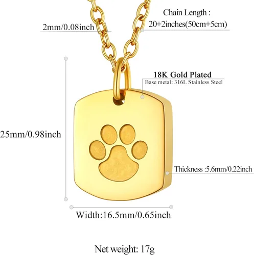 Vista 145 de FindChic Collares personalizados con urna para cenizas, barra vertical, gato, luna, reloj de arena, garra de perro, acero inoxidable, chapado en oro