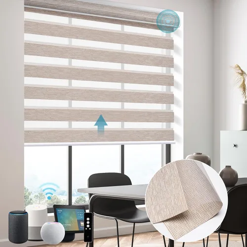 Vista 35 de SmartWings Persianas motorizadas de cebra con cenefa funcionan con Homekit Thread Alexa Z-Wave Smart de doble capa con control remoto, persiana