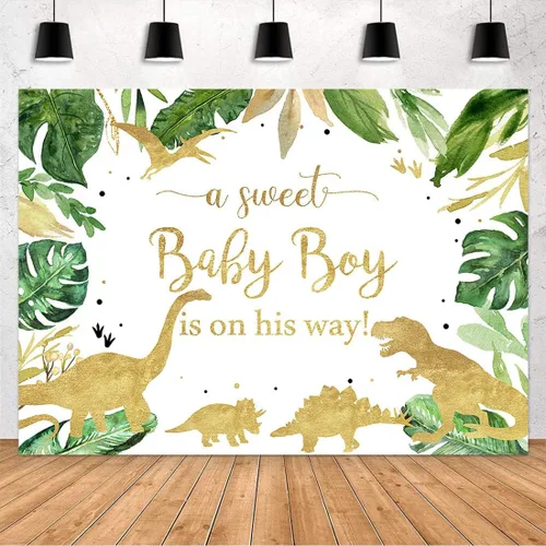 Vista 2 de Avezano Telón de fondo de dinosaurio para baby shower para niño, tema de dinosaurio, rugido, es un niño, fondo de fiesta de bienvenida para bebé