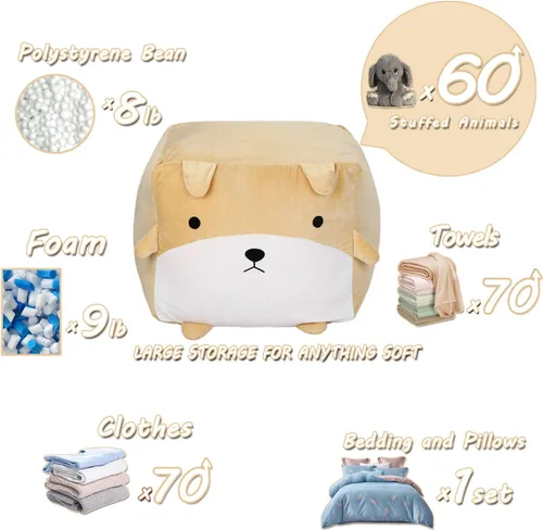 Vista 5 de Funda para puf de almacenamiento de animales de peluche para niños, lindo puf para niñas, tamaño grande, organizador de juguetes, solo sin relleno
