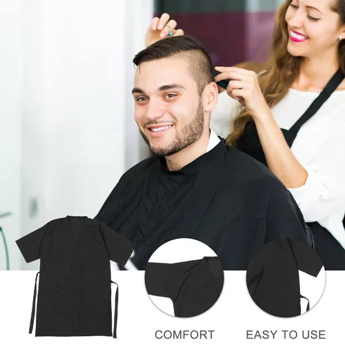 Vista 4 de Lurrose Vestido de cliente de salón Batas Cabo Peluquería Corte de pelo Smock para clientes Estilo Kimono (negro)