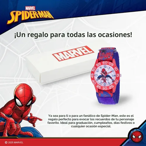 Vista 6 de Marvel Spider-Man Kids' Plastic Time Teacher Analog Quartz Nylon Strap Watch
