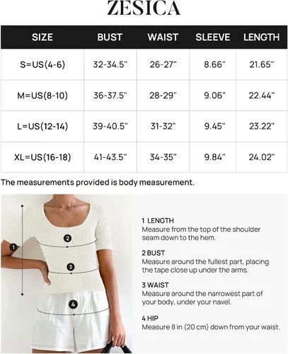 Vista 6 de ZESICA Camisetas de manga corta con cuello cuadrado para mujer, ajustadas, de verano, de punto acanalado, básicas, casuales