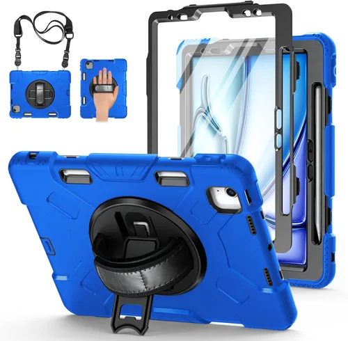 Vista 21 de Funda para iPad de 9ª/8ª/7ª generación de 10,2", color negro Shockproof Protective Silicone Cover with Rotatable Stand-Screen Protector-Handle