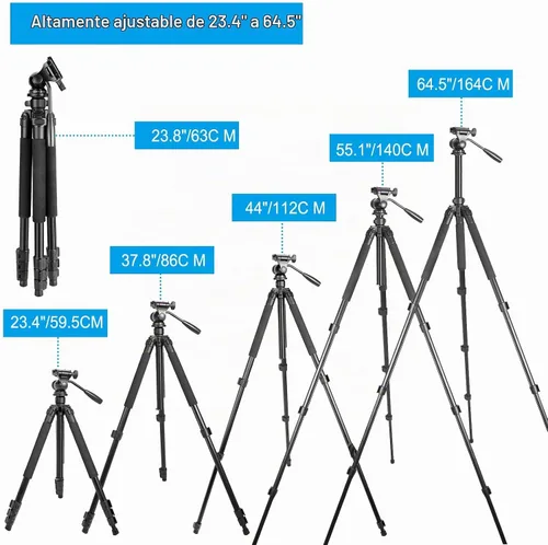 Vista 8 de CelticBird Trípode portátil de viaje de 64.5 pulgadas, compatible con cámaras SLR, teléfonos celulares, binoculares, visores de observación