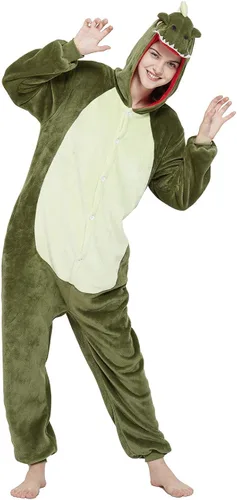 Vista 2 de CALANTA Mono de dinosaurio para adultos, disfraz de dragón T-Rex Animal para mujer, pijama de felpa de una pieza, cosplay, Halloween, Navidad