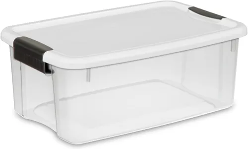 Vista 10 de Sterilite - Caja de almacenamiento de 18 cuartos de galón con tapa blanca y base transparente, paquete de 12 Heavy-Duty and Stackable Plastic