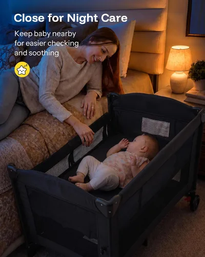 Vista 5 de HARPPA 6 in 1 Pack and Play with Bedside Bassinet, Foldable Playard