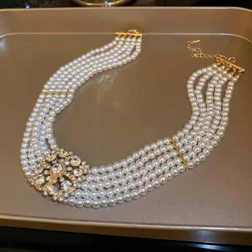 Vista 6 de Octwine Gargantilla corta con perlas de diamantes de imitación estilo bohemio de los años 20, Estrás Metal
