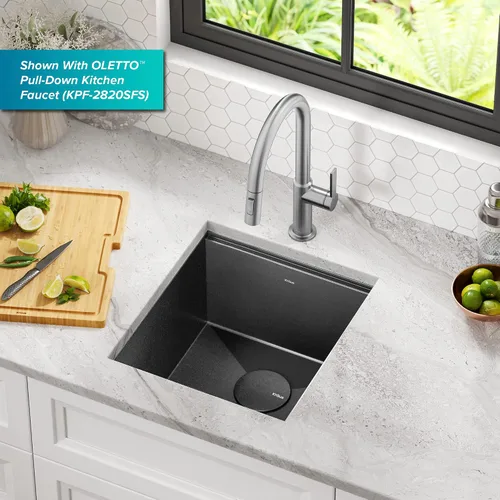 Vista 2 de KRAUS Kore KWU1101-17-PGM - Fregadero de cocina con estación de trabajo de 17 pulgadas con cuenco individual en PVD, de acero inoxidable de calibre