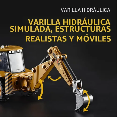 Vista 3 de Retroexcavadora, excavadora, camión, juguetes para niños, 1/50, construcción de vehículos de ingeniería de metal, tractor, colección de modelos