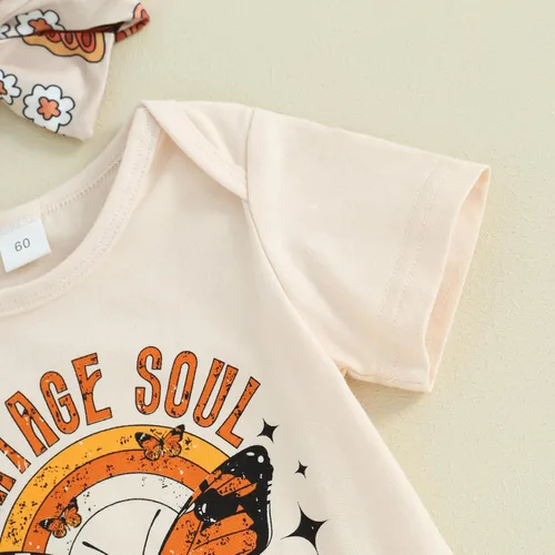Vista 111 de Sejardin Ropa de verano para bebé y niña, recién nacida, manga corta, con letras, mameluco elástico con diadema