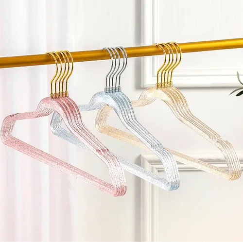 Vista 5 de Percha de plástico brillante, 20 perchas de acrílico transparente con purpurina, colgador de ropa ultrafino para trajes de vestir (BL)