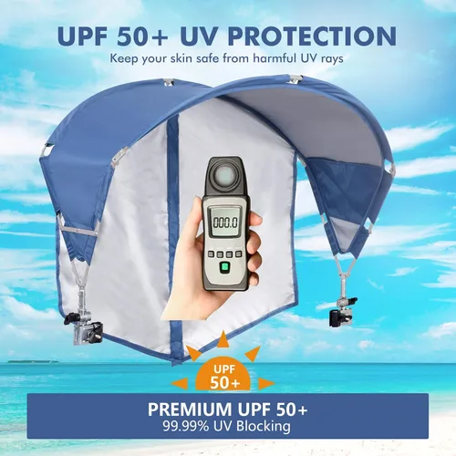 Vista 3 de Toldo Universal para Silla con Sombrilla, Protección Solar UPF 50+ con Abrazadera Ajustable, Compatible con la Mayoría de Marcas de Sillas de Playa