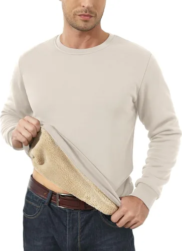 Vista 6 de MAGCOMSEN Sudaderas con forro de sherpa para hombre, sudadera básica de invierno con cuello redondo
