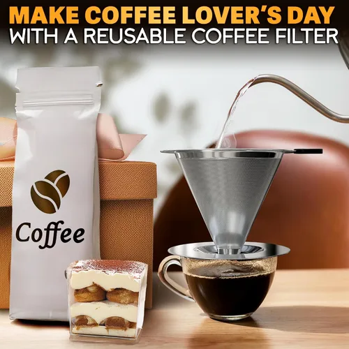 Vista 9 de Cafetera de acero inoxidable con cepillo de limpieza y mango de silicona antideslizante, capacidad para 2 tazas, malla 600 de malla de acero