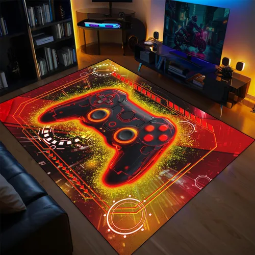 Vista 6 de Alfombra de juegos para habitación de niños - Alfombra de área amarilla temática de juegos para dormitorio de niños, decoración de habitación