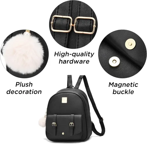 Vista 5 de Fahsion - Juego de 3 piezas de mochila de cuero para mujer, mochila para mujer, bolsa de libros para adolescentes y niñas