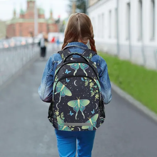 Vista 6 de ALAZA Mochilas de viaje con diseño de mariposa, luna y estrella, color azul turquesa, mochila escolar para hombres, mujeres, adolescentes y niños