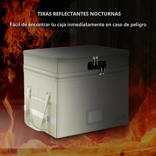 Vista 8 de Caja de archivos DocSafe con cerradura, caja de documentos ignífuga de múltiples capas, organizador de almacenamiento de archivos plegable con Beige