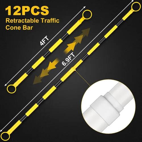 Vista 2 de Huwena 12 Piezas Barras Retráctiles de Cono de Tráfico de Longitud de 4 a 6.9 Pies Barras de Cono de Seguridad Expandibles Barricada de Tráfico