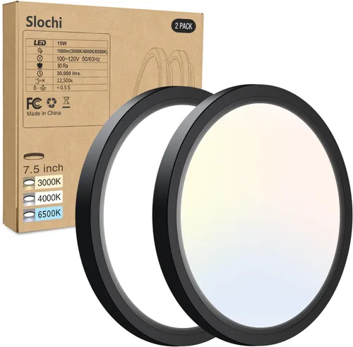 Vista 15 de Paquete de 2 lámparas LED de techo empotradas, 3000K-4000K-6500K y equivalente a 100W, lámpara de techo empotrada moderna para cocina de 15W
