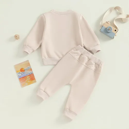 Vista 3 de Conjunto de ropa linda para bebé niño para otoño e invierno con bloques de color a cuadros y manga larga