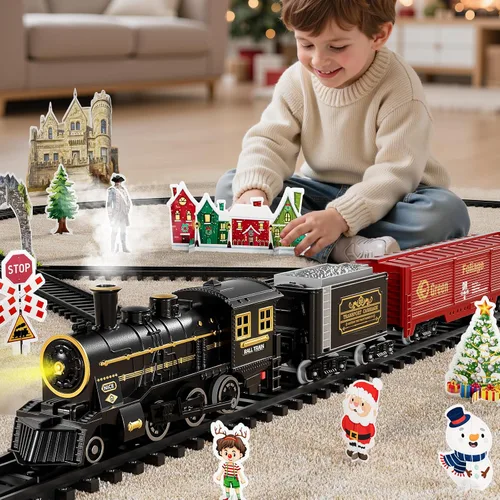 Vista 5 de NIPLOOOW Juego de tren para niños de 4 a 8 años, juguete de tren eléctrico con sonido realista, luces y humo para debajo del árbol de Navidad
