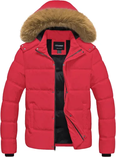 Vista 10 de Chaqueta acolchada para hombre, abrigo de invierno con capucha de piel, impermeable y resistente al viento, forro polar, 4 bolsillos
