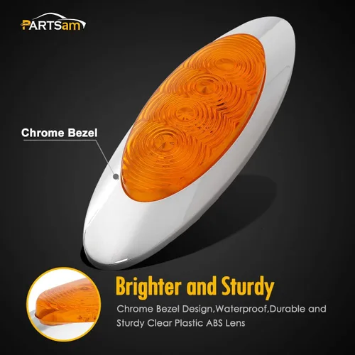 Vista 7 de Partsam 10 luces LED ámbar de 6-5/8, 4 LED, montaje en superficie cromada con tapones de bala, repuesto impermeable