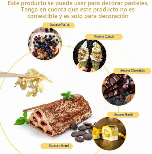 Vista 2 de 10 Gold Leaf Sheets, Premium Gold Flakes for Decorating Cakes Dessert