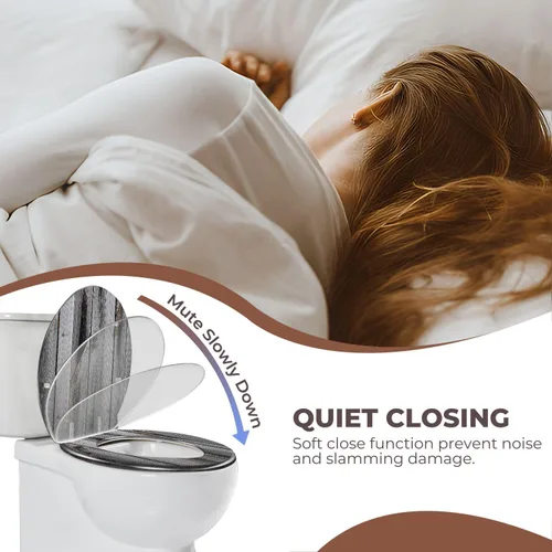 Vista 4 de Round Resin Toilet Seat, Quietly Close Quick Release Hinges Cover Patrón 3