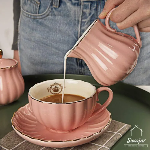 Vista 4 de Sweejar Royal - Juego de azúcar y crema de cerámica, juego de 3 piezas con jarra de crema, azucarero, juego de azúcar con tapa y cuchara, juego