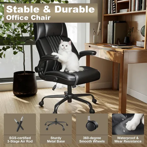 Vista 7 de Ergonomic Executive Office Chair, High Back PU Leather Computer Desk Chair with Flip-Up Armrests, Lumbar Support, Adjustable Height and Rocking