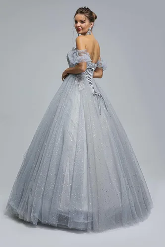 Vista 4 de Engerla Vestido largo de quinceañera de tul con cuentas para mujer