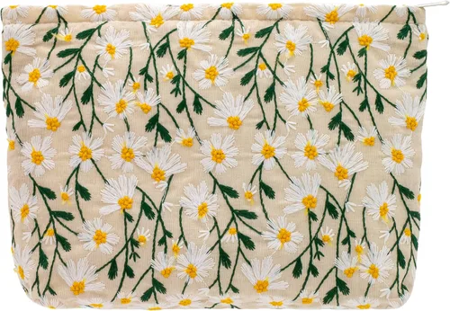Vista 50 de Pazimiik Bolsa de maquillaje floral, grande, de algodón, con cremallera para bolsa de viaje, organizador de maquillaje de lona para mujeres