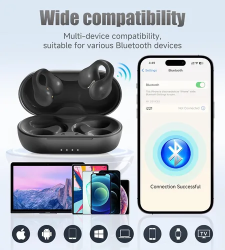 Vista 7 de King Lucky i21 Auriculares Inalámbricos Bluetooth de Oreja Abierta con Clip, con Micrófono, Cancelación de Ruido, Resistentes al Agua IPX4