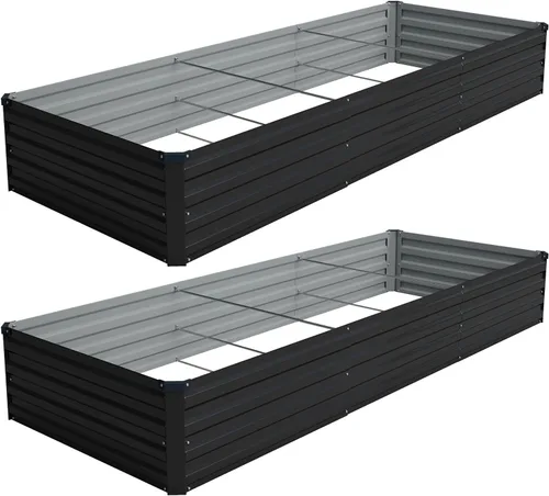 Vista 12 de Vengarus Kit de cama de jardín galvanizado elevado de 6 x 3 x 1 pies (paquete de 2), maceta de metal para exteriores, contenedor rectangular de Negro