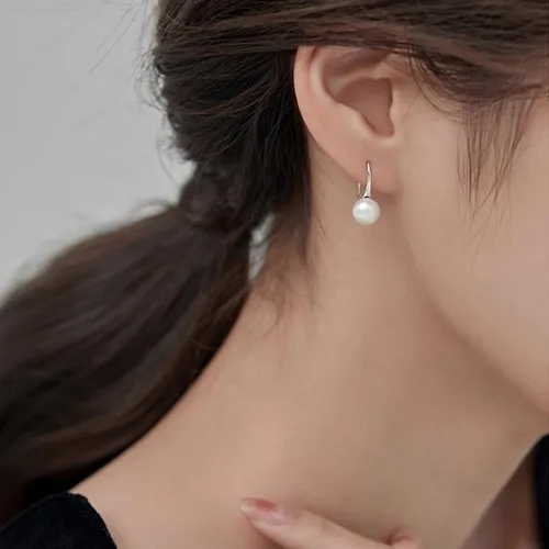 Vista 5 de Aretes colgantes de plata de ley 925 seleccionados a mano AAA+ de 7.5 a 0.315 in, perlas cultivadas de agua dulce blanca, joyería para mujeres