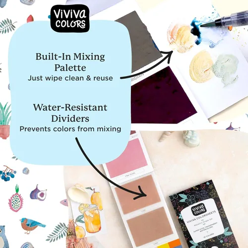 Vista 5 de Viviva Travel - Juego de pinturas portátiles de 10 colores metálicos Colores metálicos brillantes, hechos a mano en pequeños lotes, formato