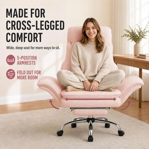 Vista 9 de Silla de oficina Criss Cross con ruedas, brazos abatibles y reposapiés Rosa