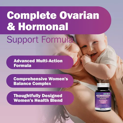 Vista 3 de Myo Inositol & D-Chiro Inositol Suplemento para mujeres, proporción ideal 40:1 con vitamina E, colágeno y ashwagandha, apoyo diario de bienestar