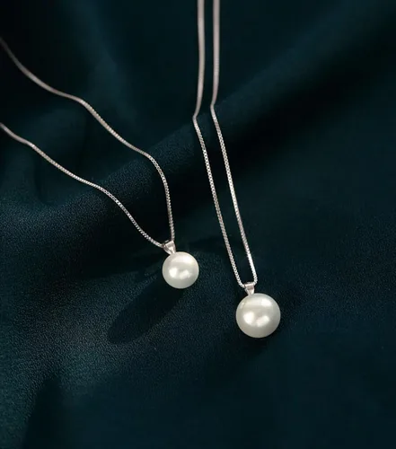 Vista 4 de Single Pearl Necklace for Women silver Black Pearl Necklace Pendant Dainty Pearl Drop Necklaces Jewelry Simple Pearl Pendant Necklace Birthday