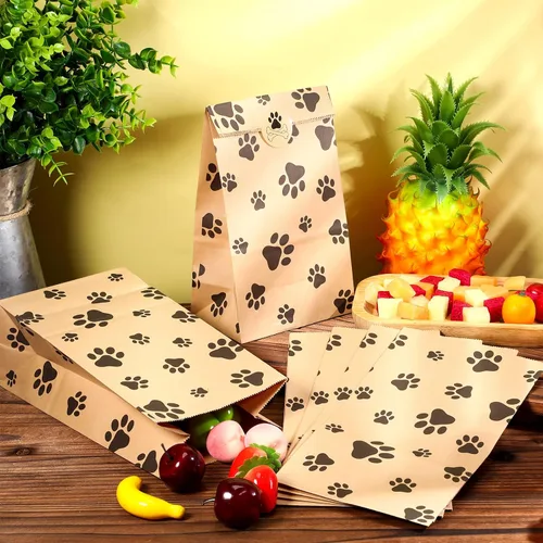 Vista 4 de Meanplan - 200 bolsas de papel con huella de papel para perros, bolsas a granel para almuerzo, aperitivos, pan, dulces, sándwich, palomitas de maíz