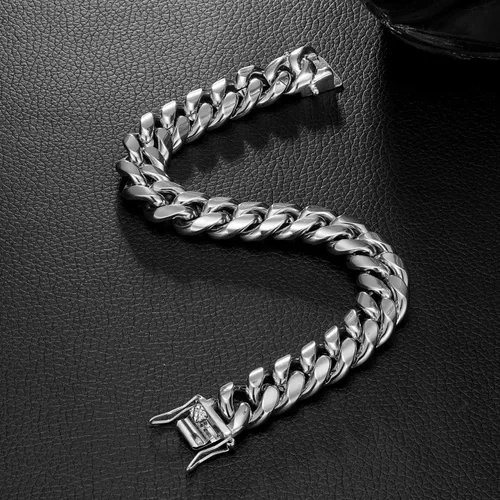 Vista 6 de ROWINCO Pulsera de acero inoxidable 316L para hombre pesada y grande cadena cubana de 80in